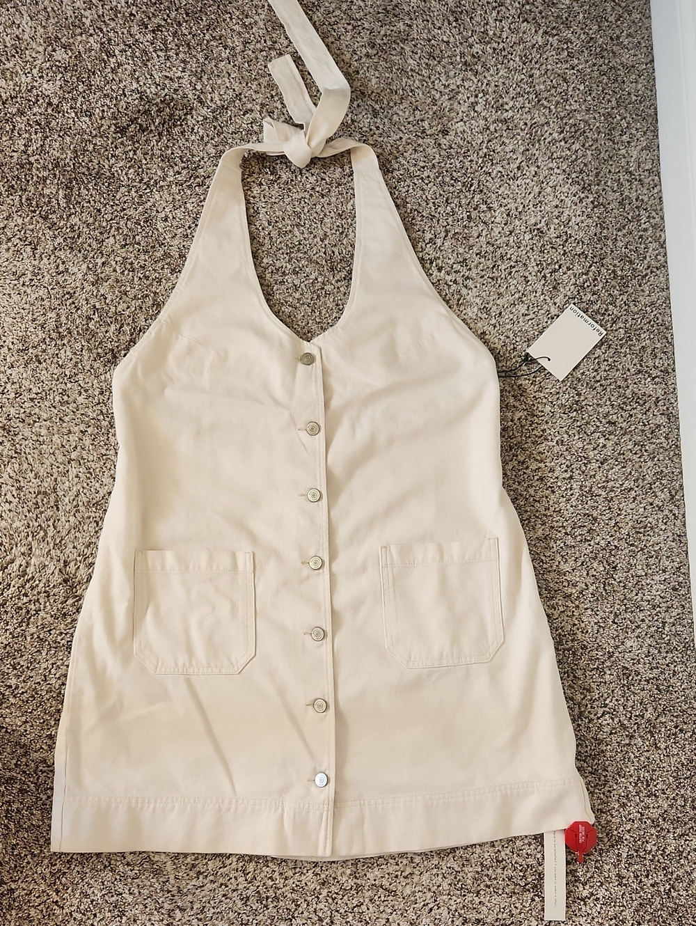 Reformation Cream Halter Button-Front Denim Dress -NWT